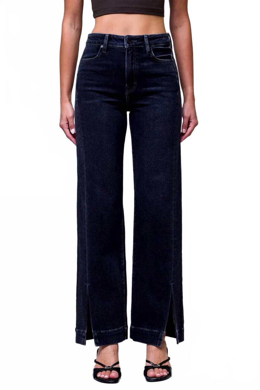 NEW HIDDEN women's ella slit high rise classic straight jean in charcoal